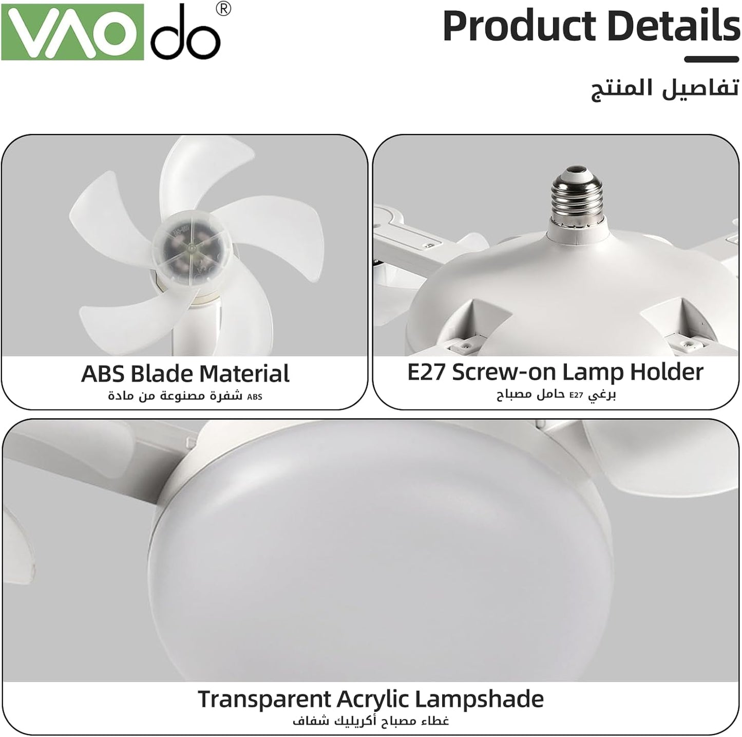 4 Head Drone Fan Lights, E27 Screw in Ceiling Fans, Folding Ceiling Fans with Lights, Light Bulb Fans with Remote, 3 Colors, 3 Speeds, for Bedroom, Living Room, Kitchen, Garage, Gazebo, Small